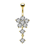 Zircon Flower Belly Ring With Stainless Pendant_Cwmm9239