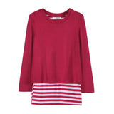 Two Fake Crew-Neck Stretch Striped T-Shirt