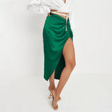 IRREGULAR SOLID COLOR SATIN HIP LENGTH SKIRT_CWBSS0389