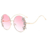 LUXURY RHINESTONE WAVE METAL LEG ROUND SUNGLASSES_CWASG1188