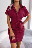 CASUAL SOLID COLOR BAT SLEEVE WAIST SHIRT DRESS_CWDSD2522
