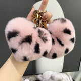 LEOPARD PRINT FUR BALL HEART SHAPE BAG KEYCHAIN_CWMM2451