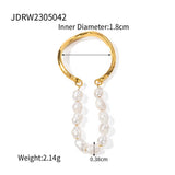 STAINLESS STEEL FRESHWATER PEARL DOUBLE LAYER RING_CWAJE1241