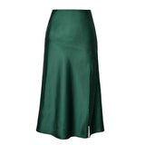 HIGH WAIST SATIN SKIRT SOLID COLOR SLIT LONG SKIRT_CWBSS0400