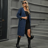 Washed Denim Long Coat Trench Cardigan
