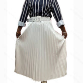 Solid-Color Fashionable Belt Pleated Skirt