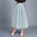 HIGH WAIST TULLE A LINE PLEATED MIDI SKIRT_CWBMS0378