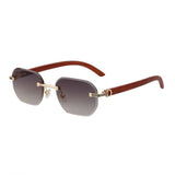 CUT EDGE RIMLESS FAUX WOOD GRAIN TEMPLE SUNGLASSES_CWASG0617