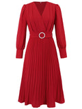 V-Neck Fashion,Slimming Elegant Pleated Dress