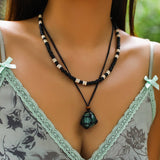 NEW DEVIL BLUE EYES VINTAGE BEADED NECKLACE_CWMM3150