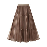 BOWKNOT MESH SKIRT SMALL CLEAR SWEET A LINE SKIRT_CWBMS0304