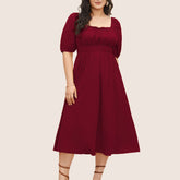 SUMMER PUFF SLEEVE MIDI DRESS WITH POCKETS_CWDMD6037