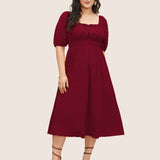 SUMMER PUFF SLEEVE MIDI DRESS WITH POCKETS_CWDMD6037