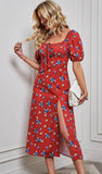Split Floral Drawstring Dress