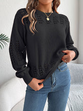 Solid Color Hollow-Out Lantern Sleeve Sweater