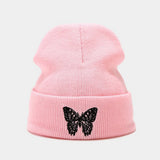 BUTTERFLY EMBROIDERY ALL MATCH WARM KNITTED HAT_CWAH2132