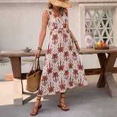 Vacation V-Neck High Waist A-Line Dress