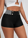 Thousand Bird Lattice High Waist Stretch Shorts