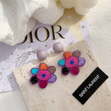 Versatile Contrast Color Graffiti Flower Earrings
