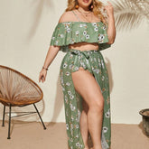 PLUS SIZE RUFFLED THREE PIECE BIKINI SWIMSUIT_CWMW0226