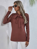 Solid-Color Lace Patchwork Long-Sleeved Shirt