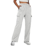 Solid Color High-Waisted Straight Leg Cargo Pants