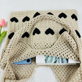 Cwab5068_Heart Pattern Woven Bag Large Capacity Tote Bag