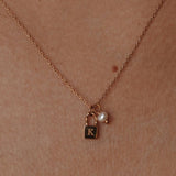 STAINLESS STEEL LETTER PEARL LOCK PENDANT NECKLACE_CWMM5298