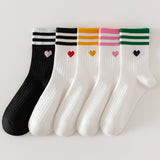 COLLEGE STYLE HEART TWO STRIPES PRINT CREW SOCKS_CWMS0900
