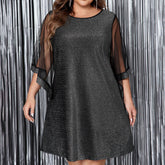 PLUS SIZE SEQUIN DRESS ROUND NECK LOOSE WAIST_CWDMD5975