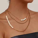 Vintage Imitation Pearl Cuban Chain Necklace_Cwmm3640