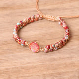 RED IMPERIAL TURQUOISE BEAD BRAIDED BRACELET_CWAJE3954
