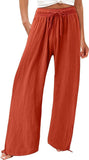 Solid-Colored Cotton Linen Loose Wide-Leg Pants