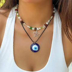 NEW DEVIL BLUE EYES VINTAGE BEADED NECKLACE_CWMM3150