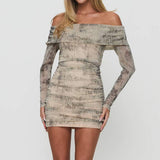 Tie Dye Long Sleeve Line Neck Sexy Spice Dress
