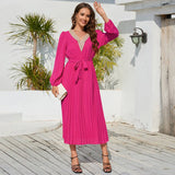 V-Neck Ruffle Pleated Bodycon Dress