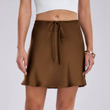 SATIN SKIRT DRAWSTRING CASUAL SHORT SKIRT_CWBSS0379