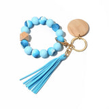 SILICONE BEAD BRACELET KEYCHAIN WITH BEECH WOOD_CWMM6873
