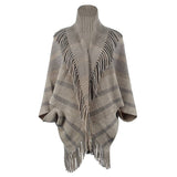 Fringed Cape Coat Knitted Striped Cape Woman