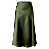 SATIN SKIRT HIGH WAIST ELASTIC SLIT LONG SKIRT_CWBSS0405