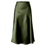 SATIN SKIRT HIGH WAIST ELASTIC SLIT LONG SKIRT_CWBSS0405