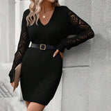 Solid Color Cut-Out V-Neck Sweater Dress