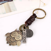Vintage Bronze Owl Braided Cowhide Keychain_Cwmm4720