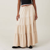 COTTON SKIRT HIGH WAIST ELASTIC TIE LONG SKIRT_CWAB4806