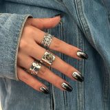 FASHIONABLE METALLIC PLEATED KNUCKLE RING SET_CWMM3239