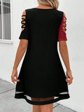 Womens Colorblock Lace Mesh Midi Dress