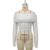 Solid Color Fit Line Neck Gauze Long Sleeve Top