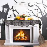 HALLOWEEN FIREPLACE LACE SKULL TABLE RUNNER_CWMM1730
