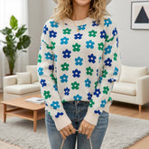 Versatile Flower-Printed Warm Threaded Sweater