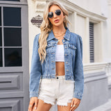 Washed Lace-Up Slim Denim Casual Jacket